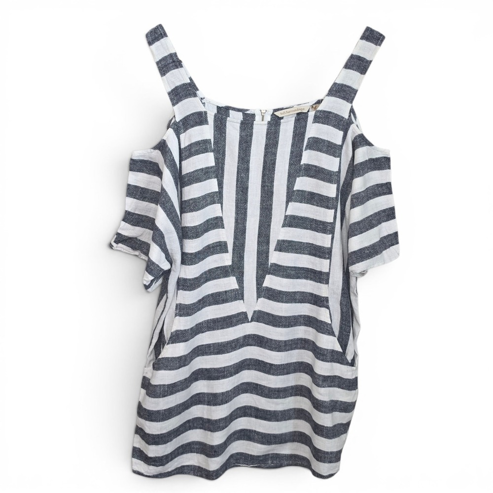 Soft Surroundings Top Womens Small Blue‎ Oversized Cold Shoulder Linen Tunic